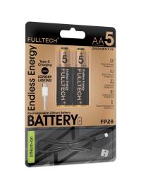 Fulltech FP28 Şarjlı AA Pil 2800mWh 1.5V Type-C Lithium-ion Rechargeable Battery 2’li Paket Hızlı Şarjlı